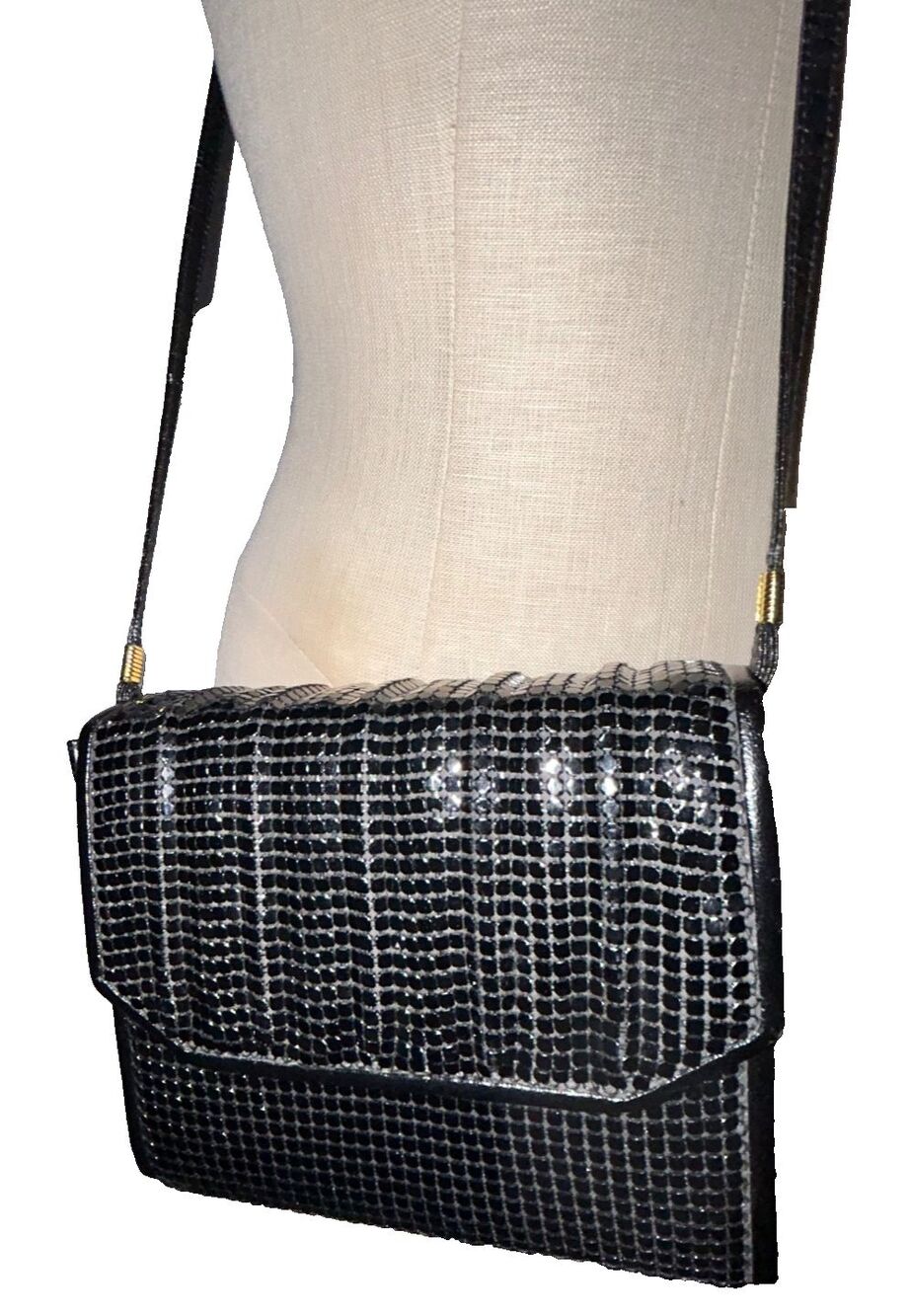 Y & S  Women's Sequined Leather Vintage Crossbody Bag Black Evening Whimsygoth